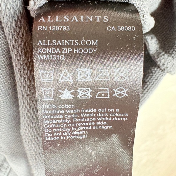 ALLSAINTS Xonda Full Zip Hoodie Women Sz Medium Gray Cotton Distressed Oversized - Picture 8 of 16